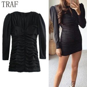 Black Zara Long Sleeved Cocktail Dress size M